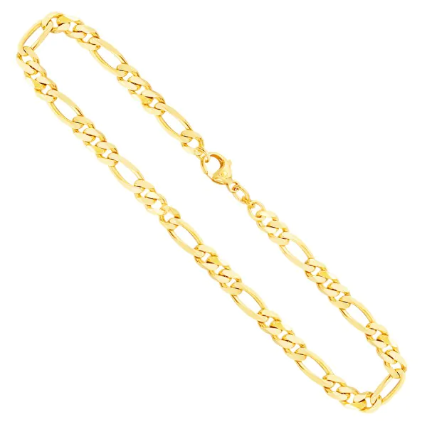 Goldkette als Figarokette diamantiert in Gelbgold 585 / 14K, 55 cm lang, 5,3 mm breit, Gewicht ca. 36.9 g.