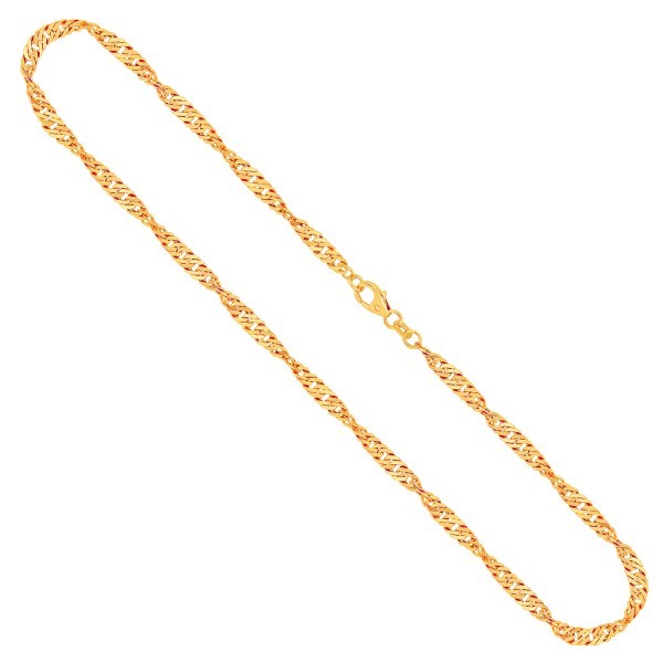 Goldkette als Singapurkette in Gelbgold 333 / 8K, 80 cm lang, 3,4 mm breit, Gewicht ca. 13.9 g.