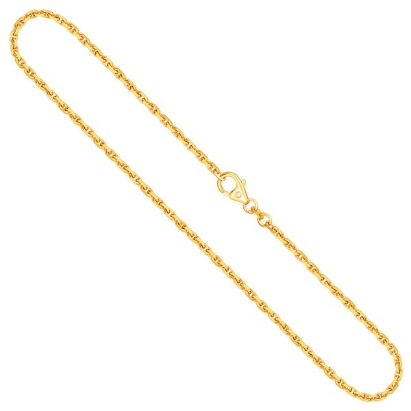Goldkette als Ankerkette diamantiert in Gelbgold 750 / 18K, 55 cm lang, 2 mm breit, Gewicht ca. 14 g.