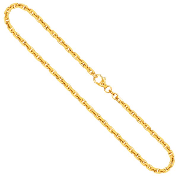 Goldkette als Ankerkette diamantiert in Gelbgold 375 / 9K, 45 cm lang, 3 mm breit, Gewicht ca. 18 g.