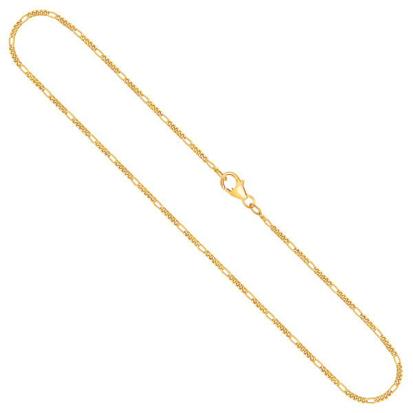 Goldkette als Figarokette diamantiert in Gelbgold 750 / 18K, 42 cm lang, 1,5 mm breit, Gewicht ca. 2.8 g.