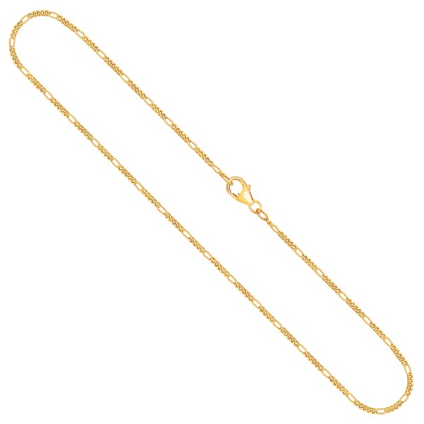 Goldkette als Figarokette diamantiert in Gelbgold 375 / 9K, 40 cm lang, 1,5 mm breit, Gewicht ca. 2 g.