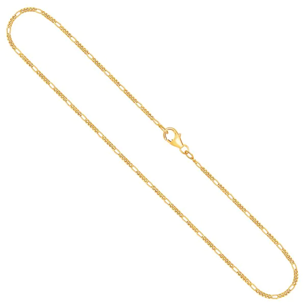 Goldkette als Figarokette diamantiert in Gelbgold 750 / 18 Karat, 65 cm lang, 1.5 mm breit, Gewicht ca. 3.7 g.