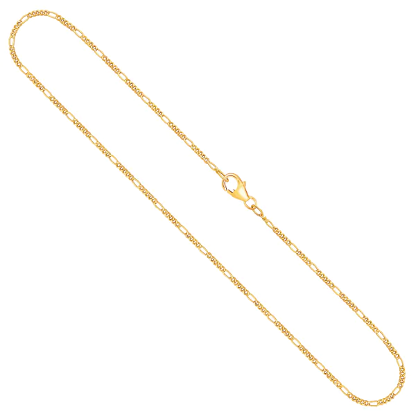 Goldkette als Figarokette diamantiert in Gelbgold 375 / 9 Karat, 38 cm lang, 1.5 mm breit, Gewicht ca. 1,9 g.