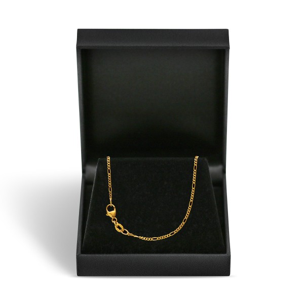 Goldkette als Figarokette diamantiert in Gelbgold 750 / 18 Karat, 45 cm lang, 1.5 mm breit, Gewicht ca. 2.6 g.