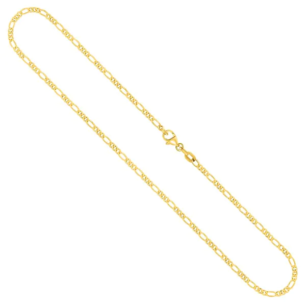 Goldkette als Figarokette diamantiert in Gelbgold 375 / 9K, 85 cm lang, 2,2 mm breit, Gewicht ca. 7.8 g.