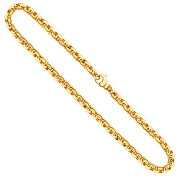 Goldkette als Erbskette hohl in Gelbgold 585 / 14K, 80 cm lang, 6 mm breit, Gewicht ca. 49.6 g.