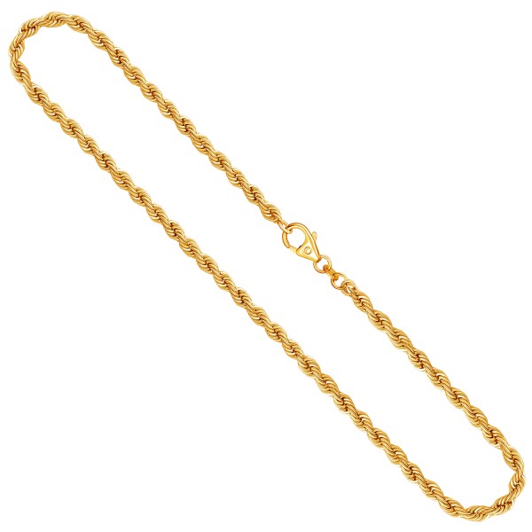 Goldkette als Kordelkette hohl in Gelbgold 585 / 14K, 50 cm lang, 3.3 mm breit, Gewicht ca. 6.4 g.