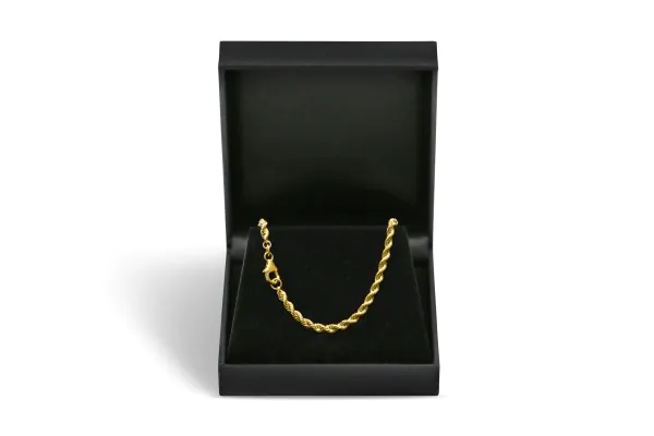 Armband als Kordelkette hohl in Gelbgold 585 / 14K, 19.5 cm lang, 3,3 mm breit, Gewicht ca. 2.9 g.