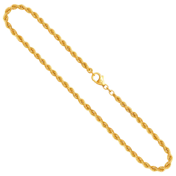 Goldkette als Kordelkette hohl in Gelbgold 585 / 14 Karat, 90 cm lang, 3.8 mm breit, Gewicht ca. 19,9 g.