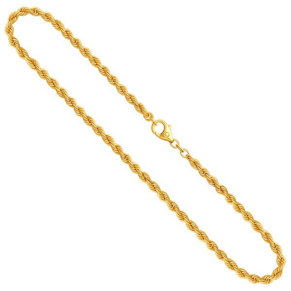 Goldkette als Kordelkette hohl in Gelbgold 333 / 8K, 42 cm lang, 3,8 mm breit, Gewicht ca. 7.5 g.