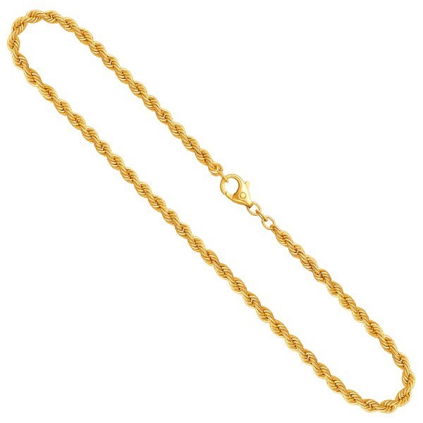 Goldkette als Kordelkette hohl in Gelbgold 585 / 14K, 42 cm lang, 3,8 mm breit, Gewicht ca. 9.3 g.
