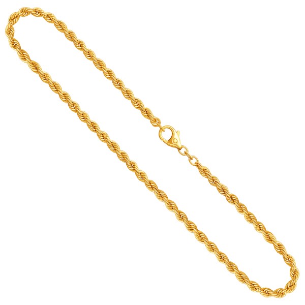 Goldkette als Kordelkette hohl in Gelbgold 585 / 14K, 34 cm lang, 3,8 mm breit, Gewicht ca. 7.5 g.