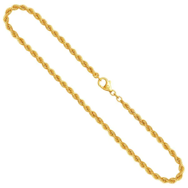 Goldkette als Kordelkette hohl in Gelbgold 585 / 14K, 38 cm lang, 3,8 mm breit, Gewicht ca. 8.4 g.