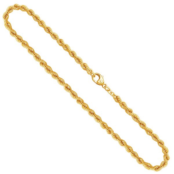 Goldkette als Kordelkette hohl in Gelbgold 585 / 14K, 60 cm lang, 4,4 mm breit, Gewicht ca. 16.5 g.