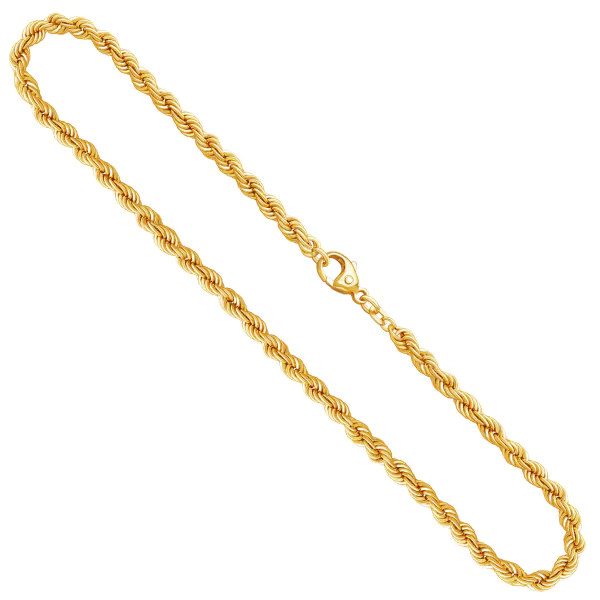 Goldkette als Kordelkette hohl in Gelbgold 585 / 14 Karat, 65 cm lang, 4.4 mm breit, Gewicht ca. 18,6 g.