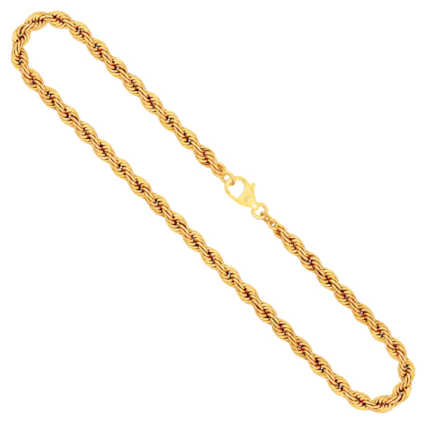 Goldkette als Kordelkette hohl in Gelbgold 585 / 14 Karat, 90 cm lang, 5 mm breit, Gewicht ca. 31,1 g.