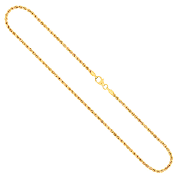 Goldkette als Kordelkette hohl in Gelbgold 585 / 14 Karat, 65 cm lang, 2.1 mm breit, Gewicht ca. 2,6 g.