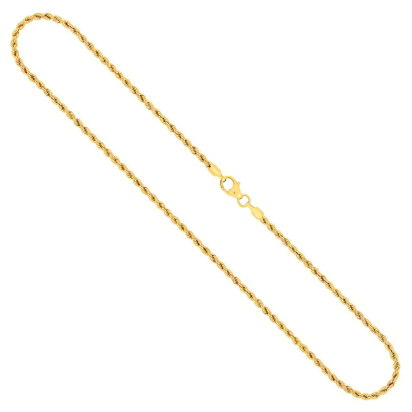 Goldkette als Kordelkette hohl in Gelbgold 375 / 9K, 50 cm lang, 2,1 mm breit, Gewicht ca. 2.6 g.