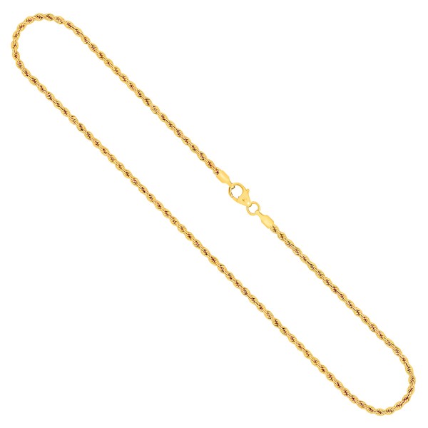 Goldkette als Kordelkette hohl Leichtversion in Gelbgold 333 / 8K, 45 cm lang, 2,1 mm breit, Gewicht ca. 2.3 g.