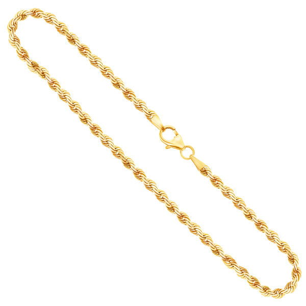 Goldkette als Kordelkette hohl in Gelbgold 585 / 14 Karat, 65 cm lang, 2.7 mm breit, Gewicht ca. 6,9 g.