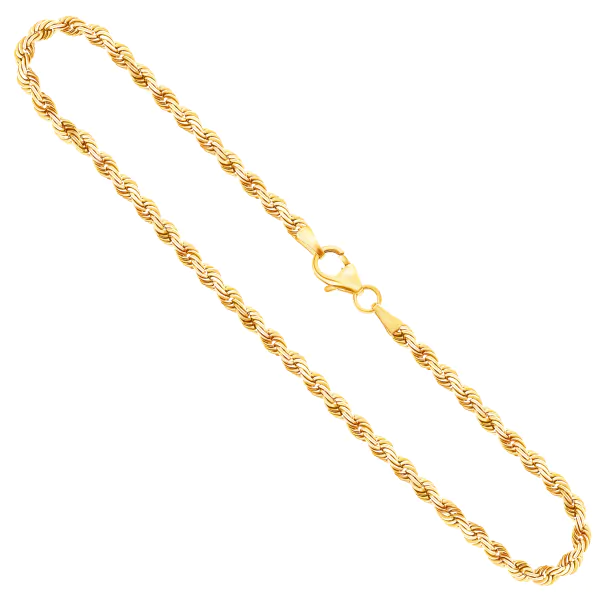 Goldkette als Kordelkette hohl in Gelbgold 333 / 8 Karat, 65 cm lang, 2.7 mm breit, Gewicht ca. 5,8 g.