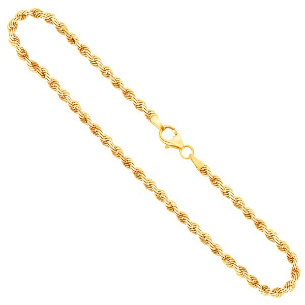 Goldkette als Kordelkette hohl in Gelbgold 585 / 14K, 42 cm lang, 2,7 mm breit, Gewicht ca. 4.5 g.