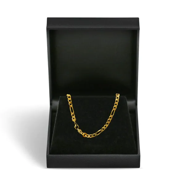 Goldkette als Figarokette diamantiert in Gelbgold 750 / 18K, 100 cm lang, 3,4 mm breit, Gewicht ca. 33.3 g.