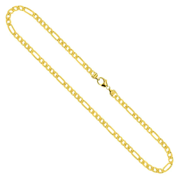 Goldkette als Figarokette diamantiert in Gelbgold 750 / 18K, 42 cm lang, 3,4 mm breit, Gewicht ca. 14.0 g.