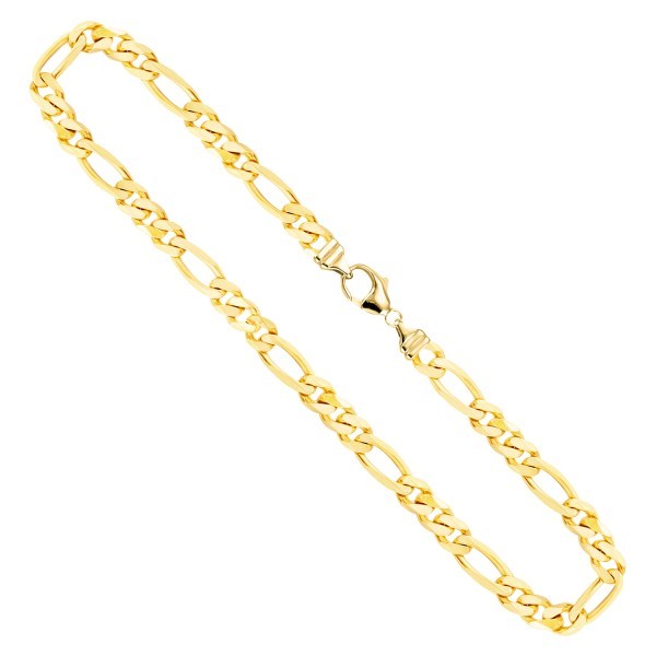 Goldkette als Figarokette diamantiert in Gelbgold 750 / 18K, 45 cm lang, 5,3 mm breit, Gewicht ca. 37.4 g.
