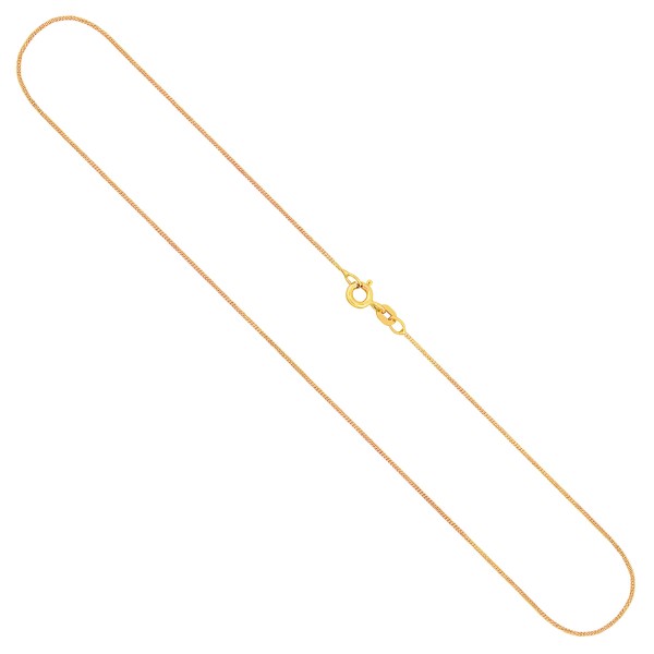Goldkette als Panzerkette flach in Gelbgold 585 / 14K, 38 cm lang, 0,8 mm breit, Gewicht ca. 1 g.