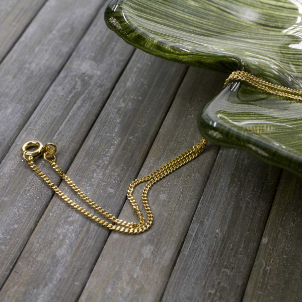 Goldkette als Panzerkette flach in Gelbgold 375 / 9K, 40 cm lang, 1,4 mm breit, Gewicht ca. 2.3 g.