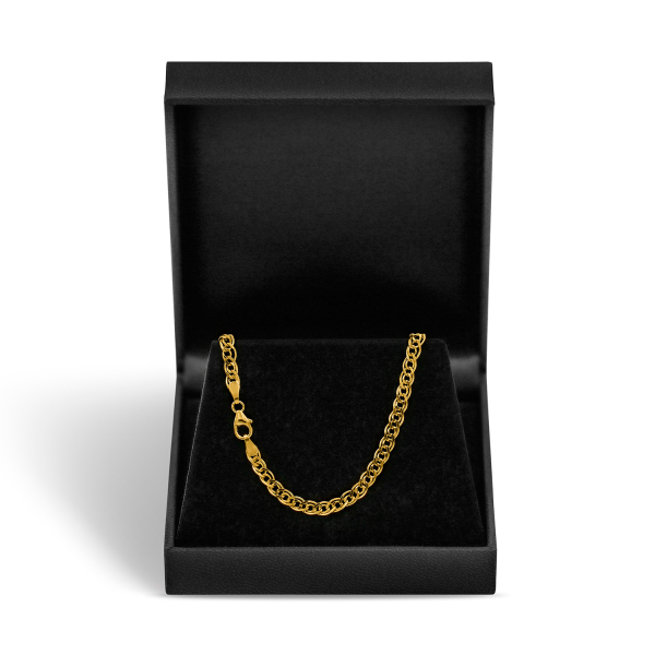 Goldkette als Zwillingspanzerkette in Gelbgold 585 / 14K, 45 cm lang, 3,9 mm Breit, Gewicht ca. 4.5 g.