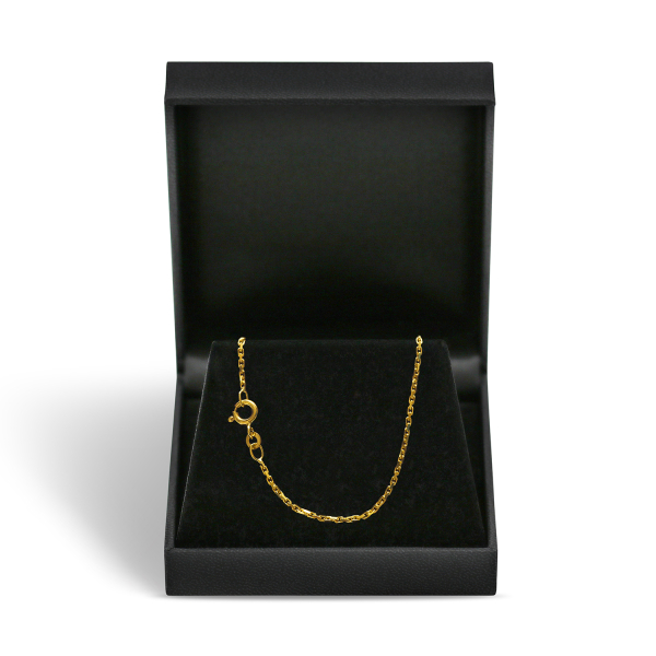 Goldkette als Ankerkette stirnseitig diamantiert in Gelbgold 585 / 14K, 45 cm lang, 1,3 mm breit, Gewicht ca. 4.1 g.