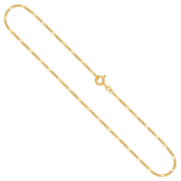 Goldkette als Figarokette diamantiert in Gelbgold 585 / 14K, 38 cm lang, 1,5 mm breit, Gewicht ca. 2 g.
