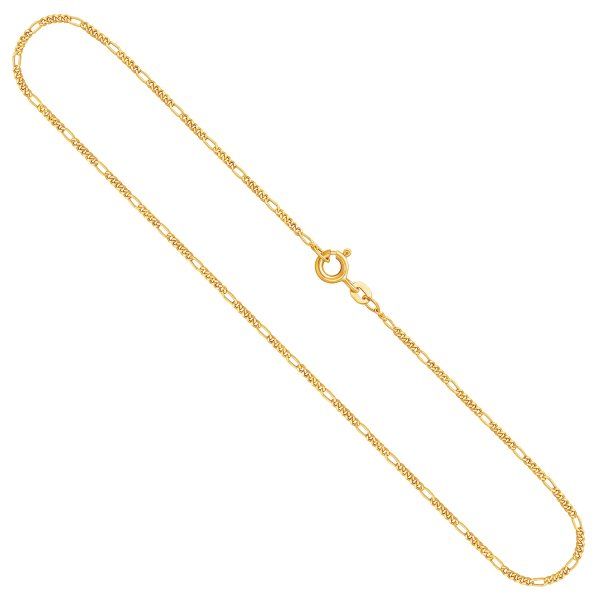 Goldkette als Figarokette diamantiert in Gelbgold 585 / 14K, 50 cm lang, 1,5 mm breit, Gewicht ca. 2.5 g.