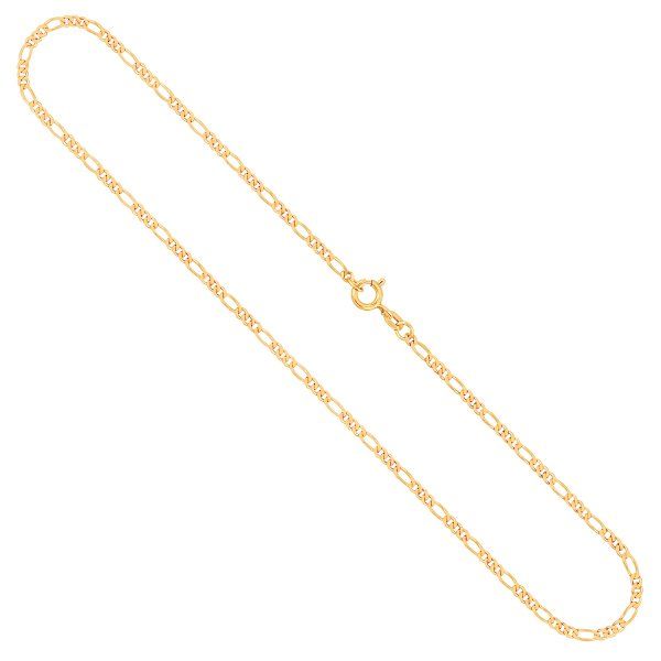 Goldkette als Figarokette diamantiert in Gelbgold 585 / 14K, 42 cm lang, 2,2 mm breit, Gewicht ca. 4.7 g.