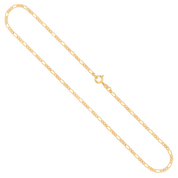 Goldkette als Figarokette diamantiert in Gelbgold 585 / 14K, 50 cm lang, 2,2 mm breit, Gewicht ca. 5.5 g.