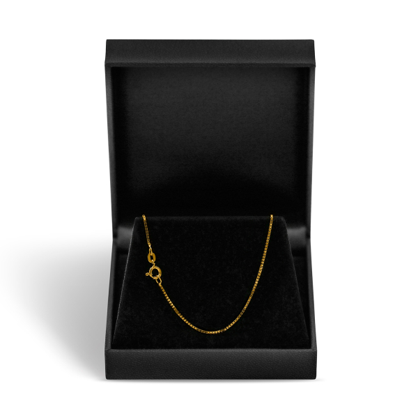Goldkette als Venezianerkette in Gelbgold 585 / 14K, 34 cm lang, 0,9 mm breit, Gewicht ca. 2.1 g.