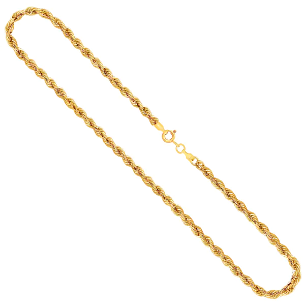Goldkette als Kordelkette hohl Leichtversion in Gelbgold 333 / 8 Karat, 42 cm lang, 3.3 mm breit, Gewicht ca. 4,3 g.