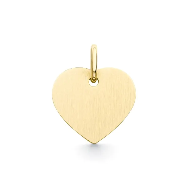 Anhänger Gravurplatte herzform seidenmatt 11 mm, Gelbgold 585 / 14K, Höhe 11 mm, Gewicht ca. 0,88 g