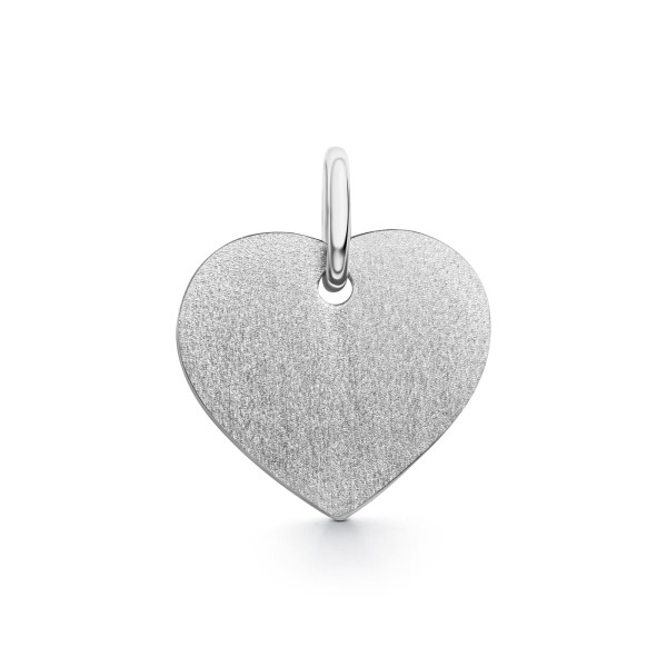 Anhänger Gravurplatte herzform seidenmatt 11 mm, Weißgold 585 / 14K, Höhe 11 mm, Gewicht ca. 0,88 g