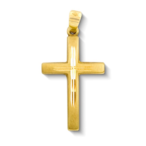 Anhänger Kreuz seidenmatt, Gelbgold 585 / 14K, Höhe 28.5 mm, Breite 14.2 mm, Gewicht ca. 0.71 g