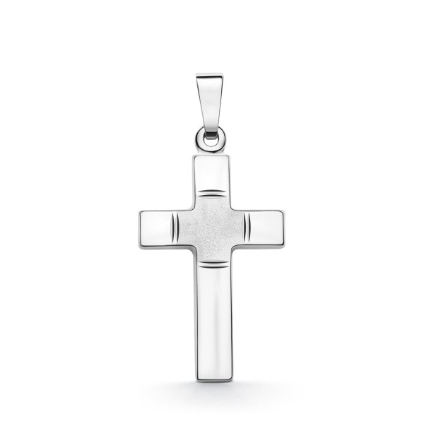 Anhänger Kreuz gesandelt/glanz/diam. , Weißgold 585 / 14K, Höhe 18 mm, Gewicht ca. 0,67 g