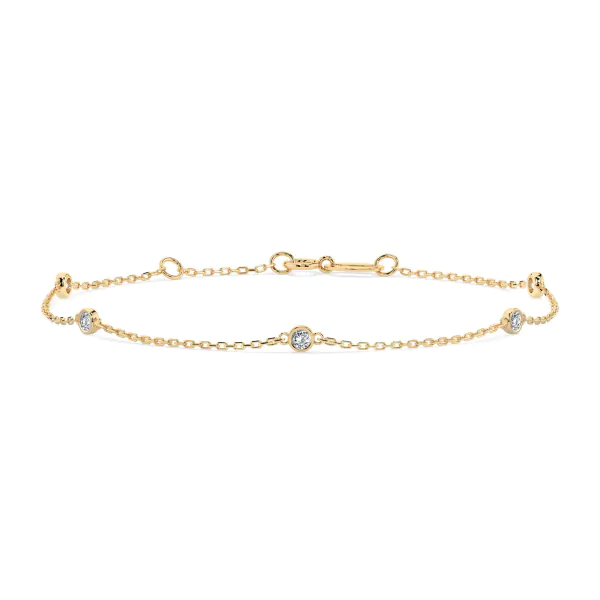 Goldarmband als Ankerkette mit 0,14 Karat Diamanten, Gelbgold 585 / 14 Karat, 21 cm lang, Gewicht ca. 0,9 g.