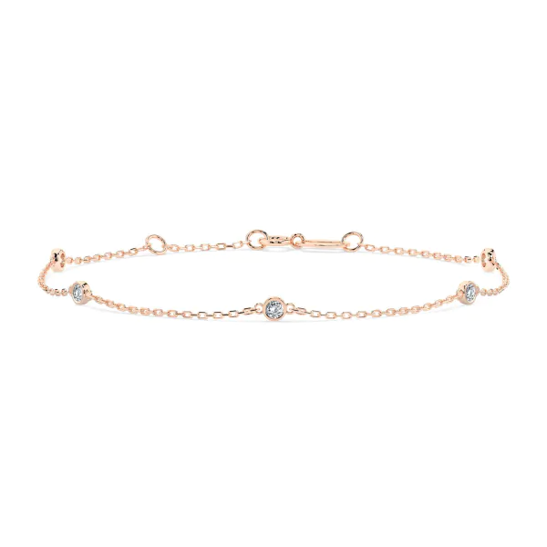 Goldarmband als Ankerkette mit 0,14 Karat Diamanten, Rotgold 585 / 14 Karat, 20 cm lang, Gewicht ca. 0,9 g.