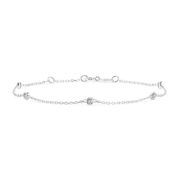 Goldarmband als Ankerkette mit 0,14 Karat Diamanten, Weißgold 585 / 14 Karat, 17,5 cm lang, Gewicht ca. 0,9 g.
