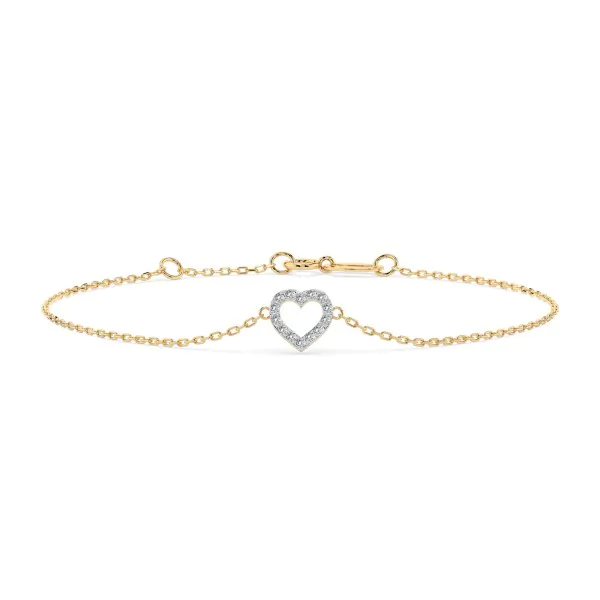 Herz Goldarmband als Ankerkette mit 0,07 Karat Diamanten, Gelbgold 585 / 14 Karat, 21 cm lang, Gewicht ca. 0,8 g.