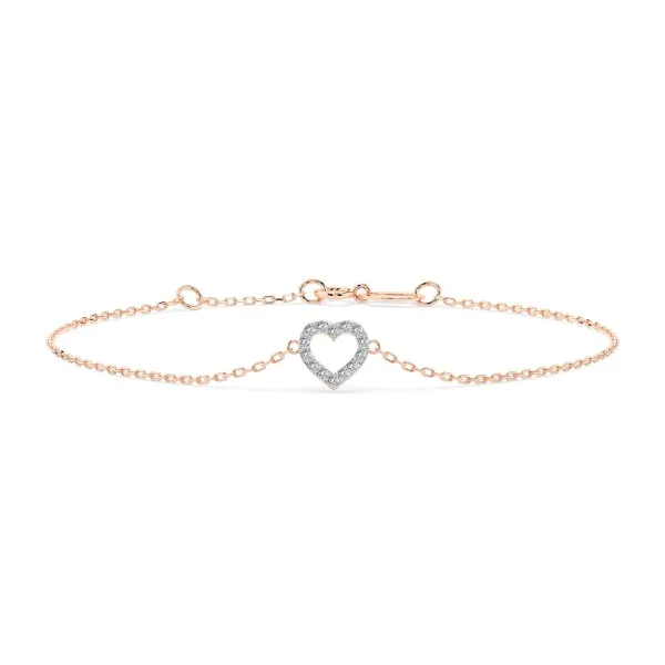 Herz Goldarmband als Ankerkette mit 0,07 Karat Diamanten, Rotgold 585 / 14 Karat, 20 cm lang, Gewicht ca. 0,8 g.