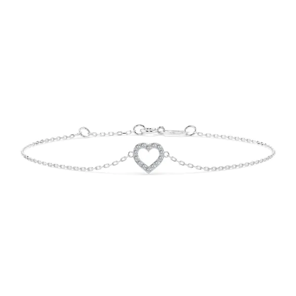Herz Goldarmband als Ankerkette mit 0,07 Karat Diamanten, Weißgold 585 / 14 Karat, 21 cm lang, Gewicht ca. 0,8 g.